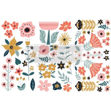 Transfer "Doddle Flowers" art 656034 3 fogli 15x30 cm