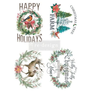 Transfer Re-design "Holly Jolly XMAS" VP.655594 61x88 cm in 2 fogli 4 disegni natalizi