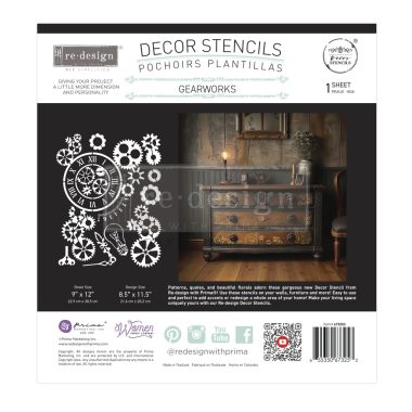 Stencil Re-Design Gear Works VP.673253 foglio 30,5x22,9 cm dsegno 21,6x20,2 cm